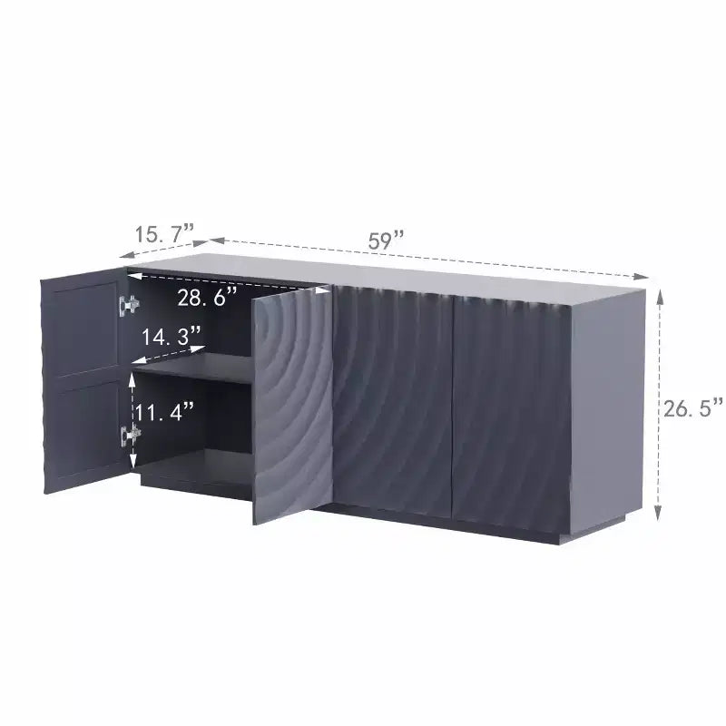 59 Modern Spiral Madia Buffet, Mobile Contenitore a Basso Profilo da Ingresso con Ante a Ondulazione 3D