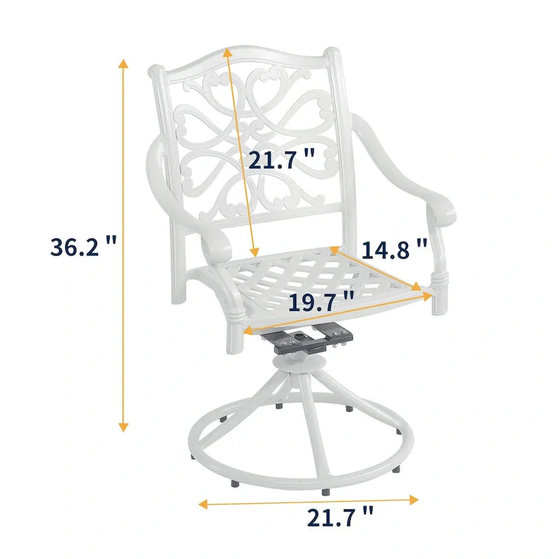 Set da pranzo da esterni in alluminio pressofuso da 5 pezzi con 4 sedie girevoli