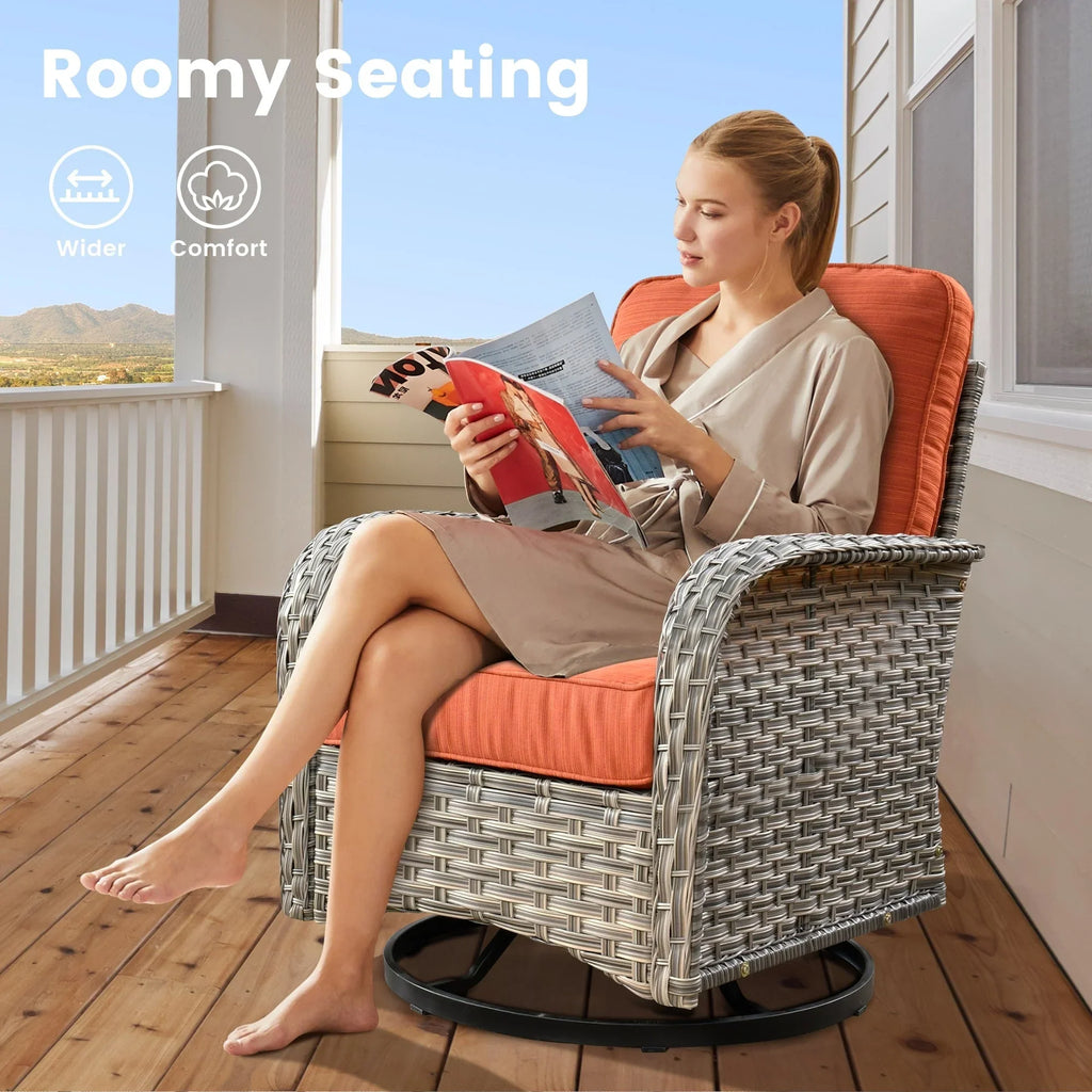 OVIOS Set di Sedie Girevoli da Esterno in Vimini a 9 Pezzi con Tavolo Fuoco