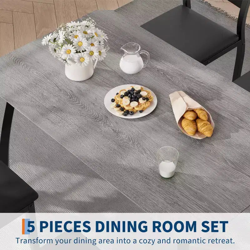 Tavolo e sedie da cucina con struttura in metallo, set da 5 pezzi, con design smussato