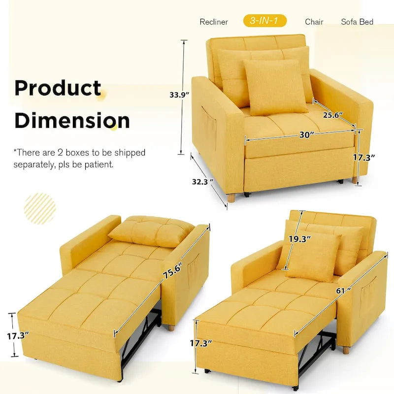 Poltrona letto trasformabile, 3 in 1, vari colori, per 1 persona