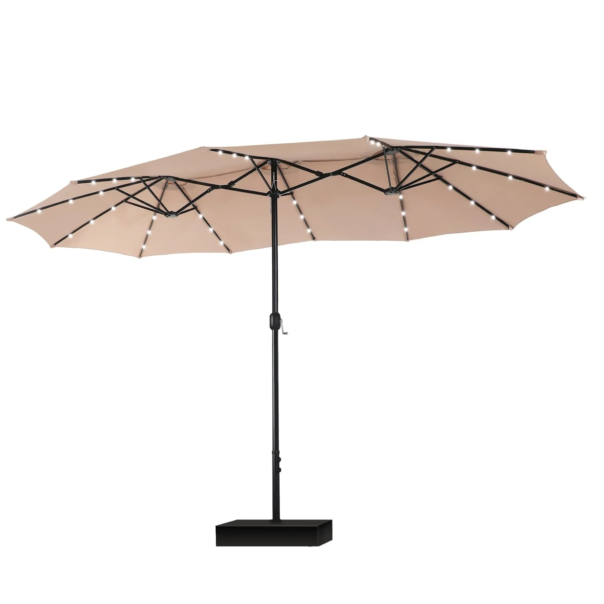 MAISON ARTS Ombrellone rettangolare da esterno a manovella con doppia falda da 4,5 metri, con luci a LED solari e base inclusa