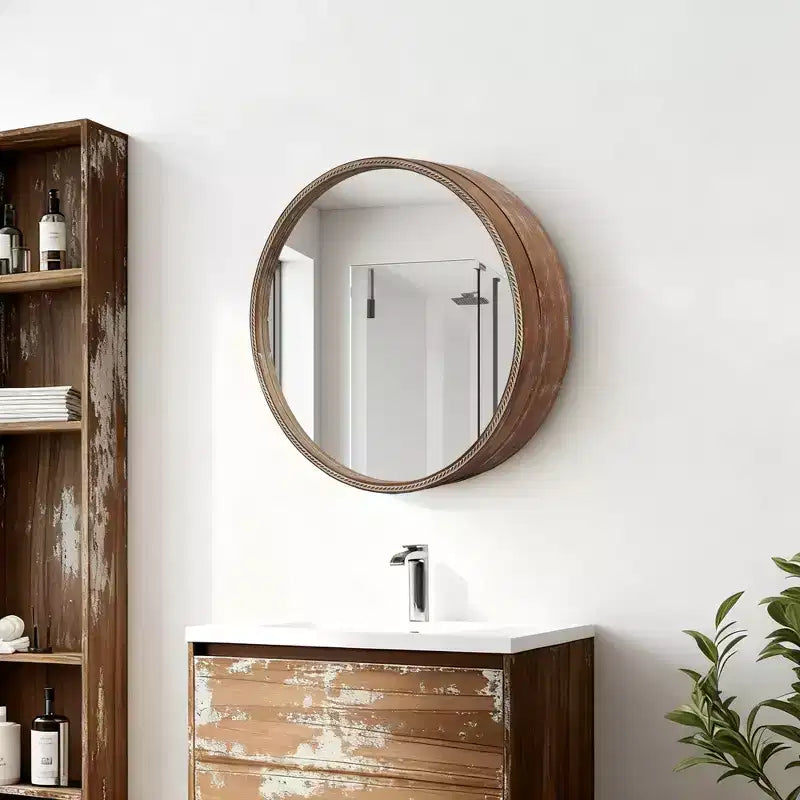 GDFStudio Norvyn 23.6 Specchio da Parete Rotondo con Armadietto Scorrevole