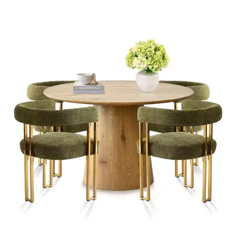 Set Tavolo da Pranzo Rotondo Espandibile a Ovale con 4 Poltroncine in Velluto, Design Moderno con Base a Piedistallo, Posti a Sedere Fino a 8 Persone-Panipeachy