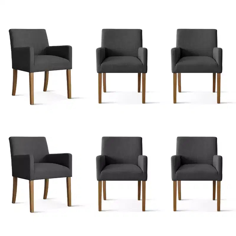 Set di 6 sedie da pranzo imbottite con braccioli, poltrone moderne in lino con gambe in legno, sedie occasionali per sala da pranzo, soggiorno - Panipeachy