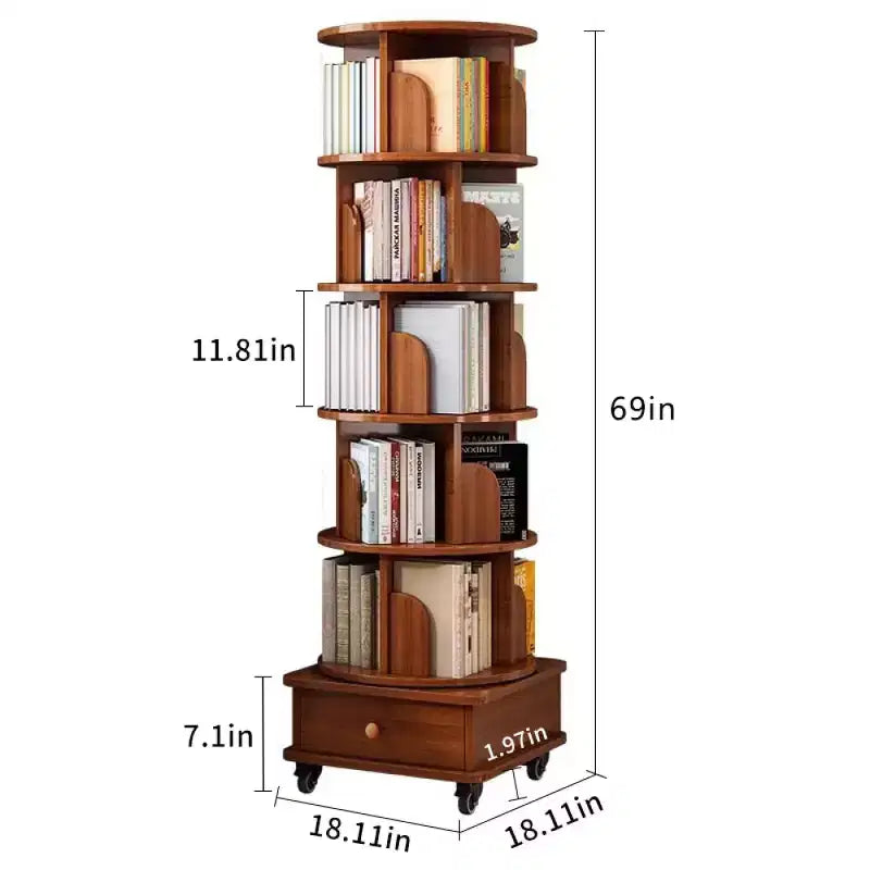 Chic Crate Libreria ad angolo girevole a 360° a 6 livelli con ruote, libreria stretta per piccoli spazi, marrone noce