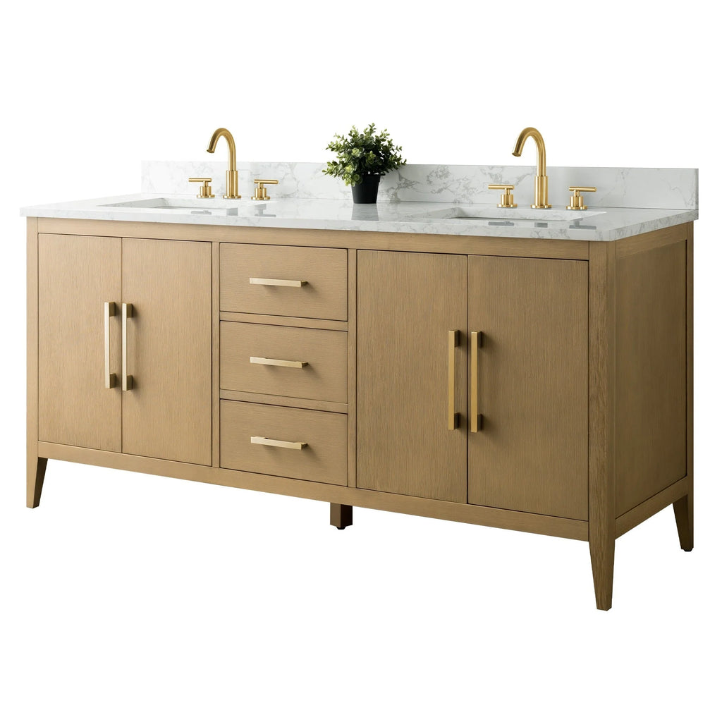 Mobile lavabo doppio Vanity Art 72 per bagno con piano in marmo composito
