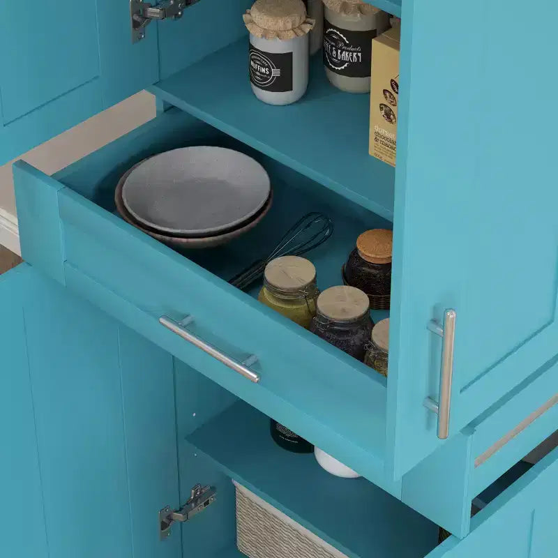 Dispensa da Cucina Moderna, Mobile Autoportante con Ante e Cassetti, Ripiani Regolabili