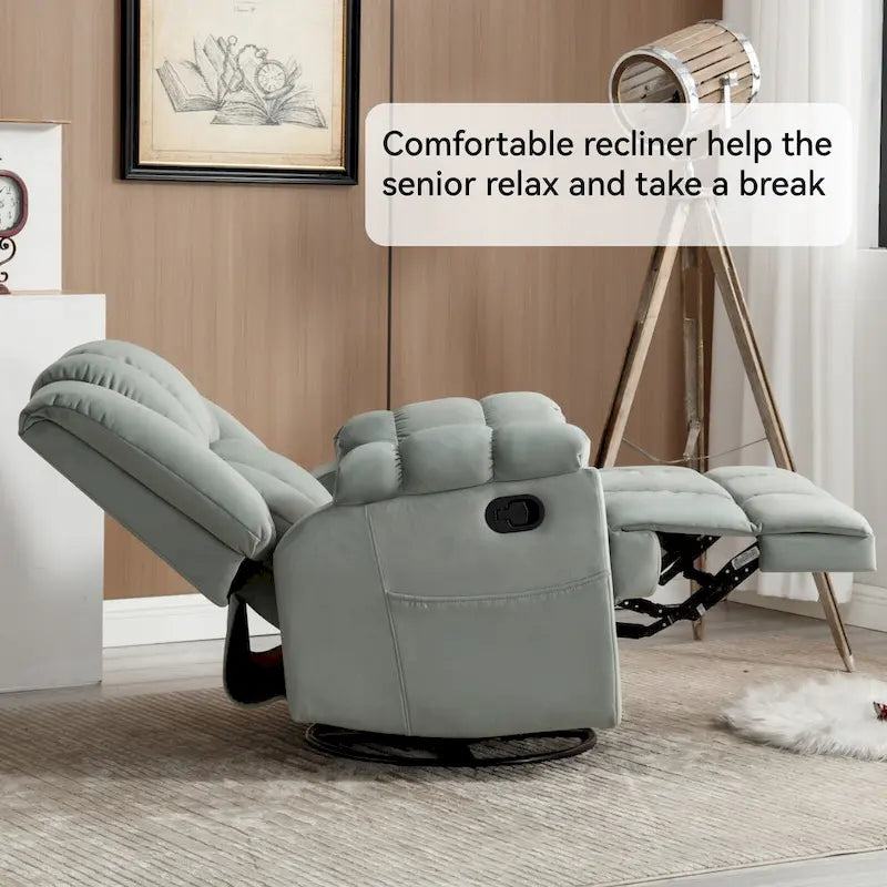 Poltrona reclinabile manuale oversize verde con girevole, dondolo e rivestimento in tessuto