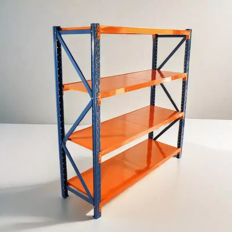 Scaffali per garage VIYET per impieghi gravosi, scaffalature in metallo regolabili a 4 ripiani con capacità di 2000 kg, stoccaggio industriale blu e arancione per negozio commerciale/attrezzi/palestra