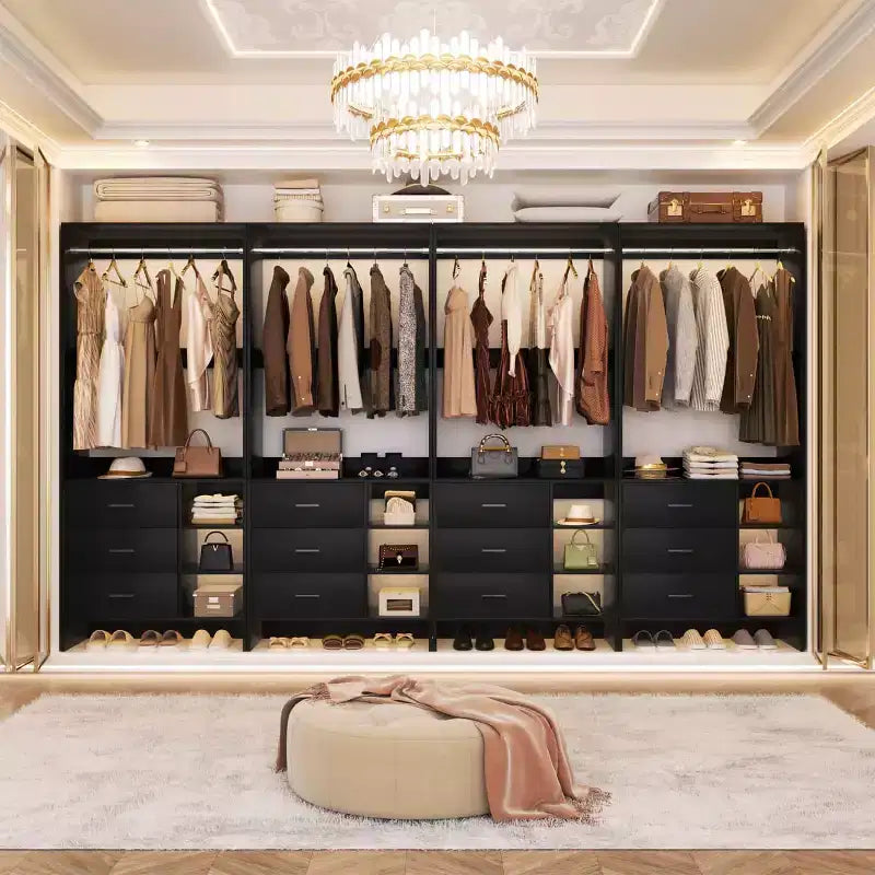 Besiost Set di 4 organizer per armadio con cassetti in legno e aste appendiabiti