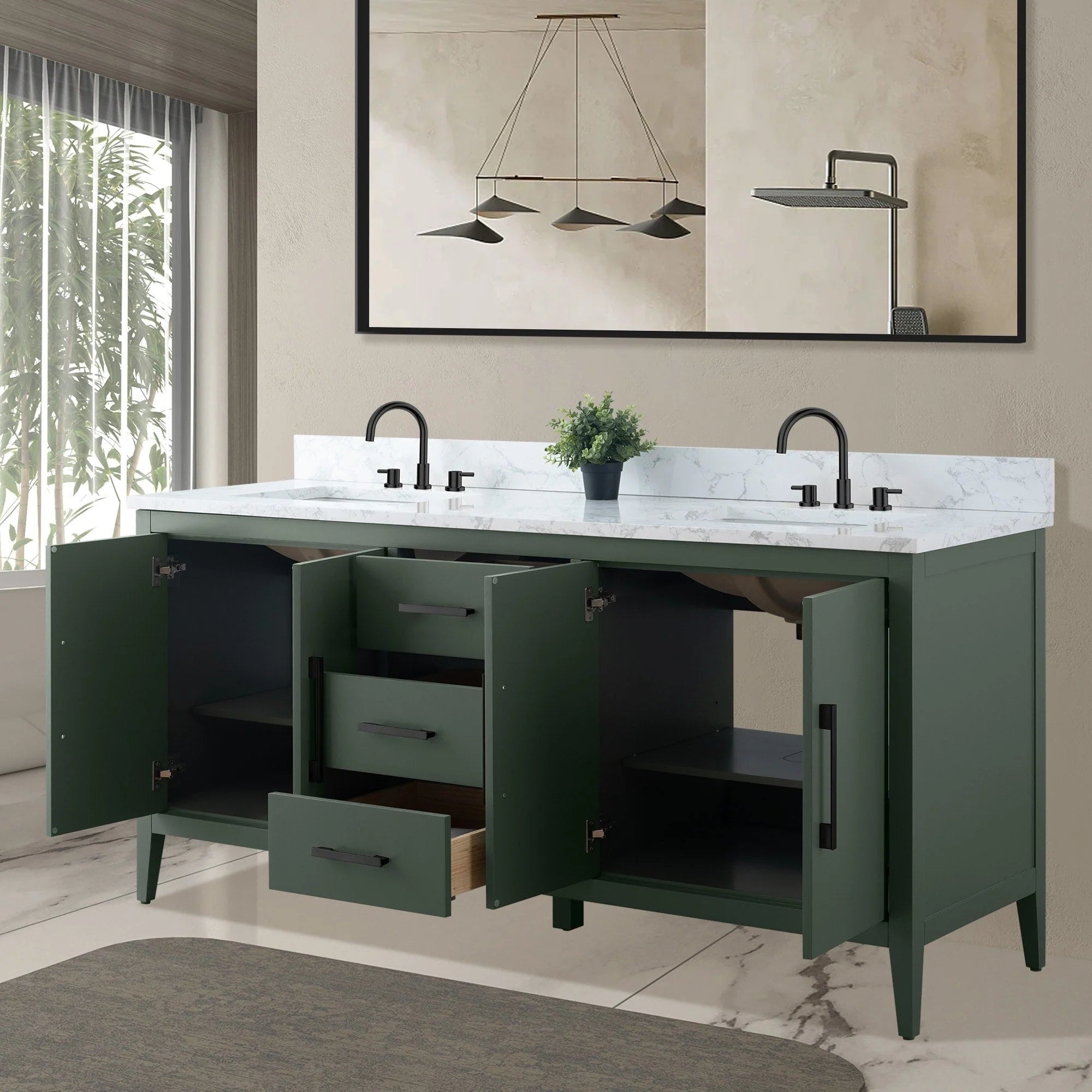 Mobile lavabo doppio Vanity Art 72 per bagno con piano in marmo composito