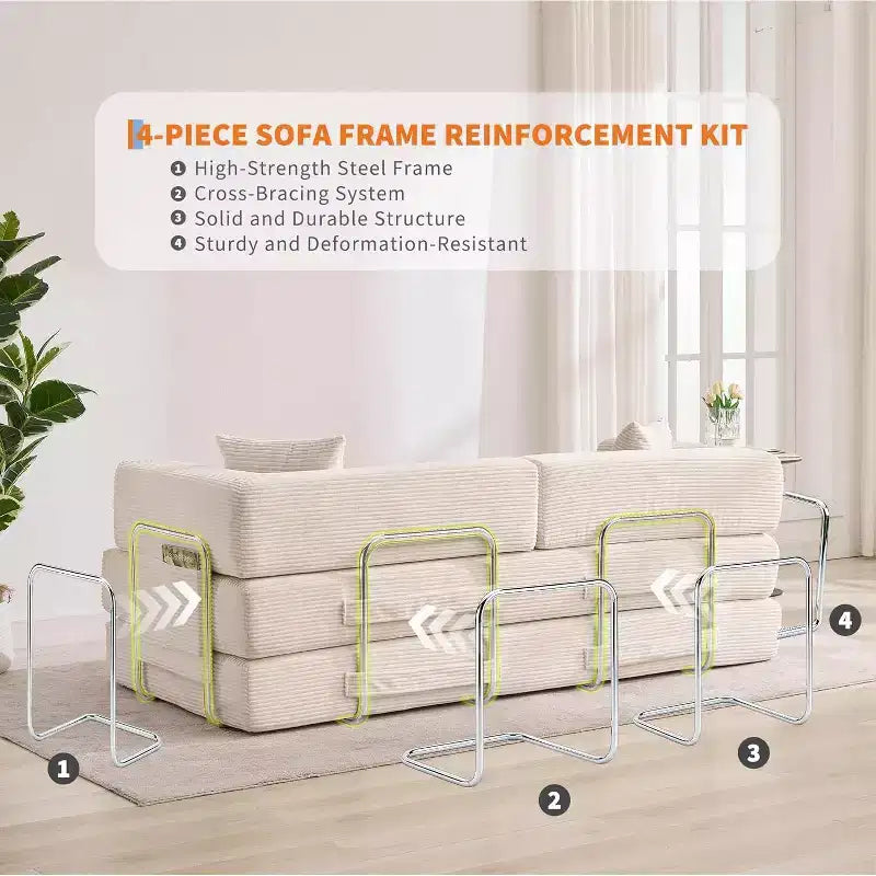Divano Letto Convertibile 5-in-1, Divano Letto Modulare in Velluto a Coste da 78,8 Pollici con Struttura Robusta, Futon Multifunzionale per Piccoli Spazi, Soggiorno e Camera degli Ospiti