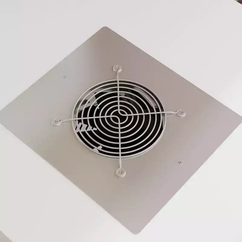 Tavolo Unghie Bianco con Aspiratore Integrato, Vetrina in Vetro Temperato, Maniglie Dorate, Postazione Salone Unghie, Tavolo Trucco