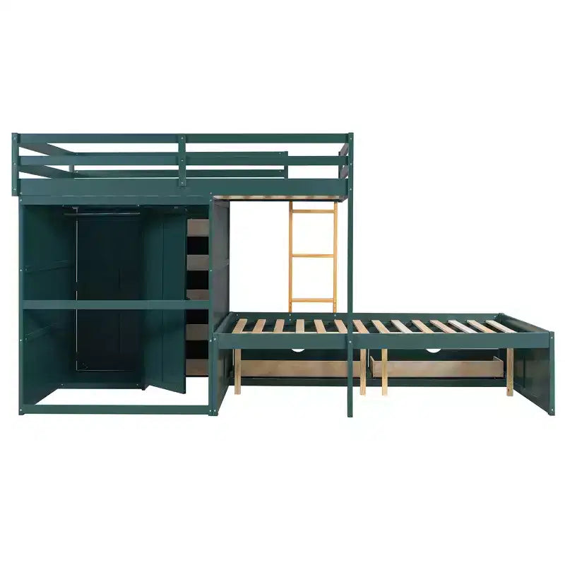 Letto a Castello Completo con Armadio e Cassetti, Letto a Castello in Legno Full Size Salvaspazio con Spondina per Appartamento, Camera da Letto