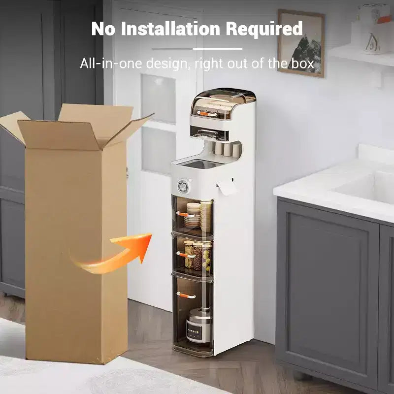 Mobiletto Bagno Sottile, Armadietto Stretto a 7 Ripiani - con Organizer Impermeabili, Porta Fazzoletti e Ruote, Ideale per Bagno, Cucina, Lavanderia