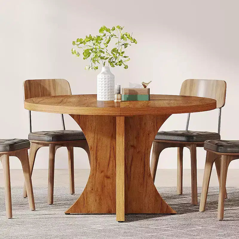 Lantine Tavolo da Pranzo Rotondo da 120 cm per 4-6 persone, Tavolo da Cucina Stile Rustico con Base a Piedistallo, Tavolino da Pranzo per Sala da Pranzo, Soggiorno, Marrone