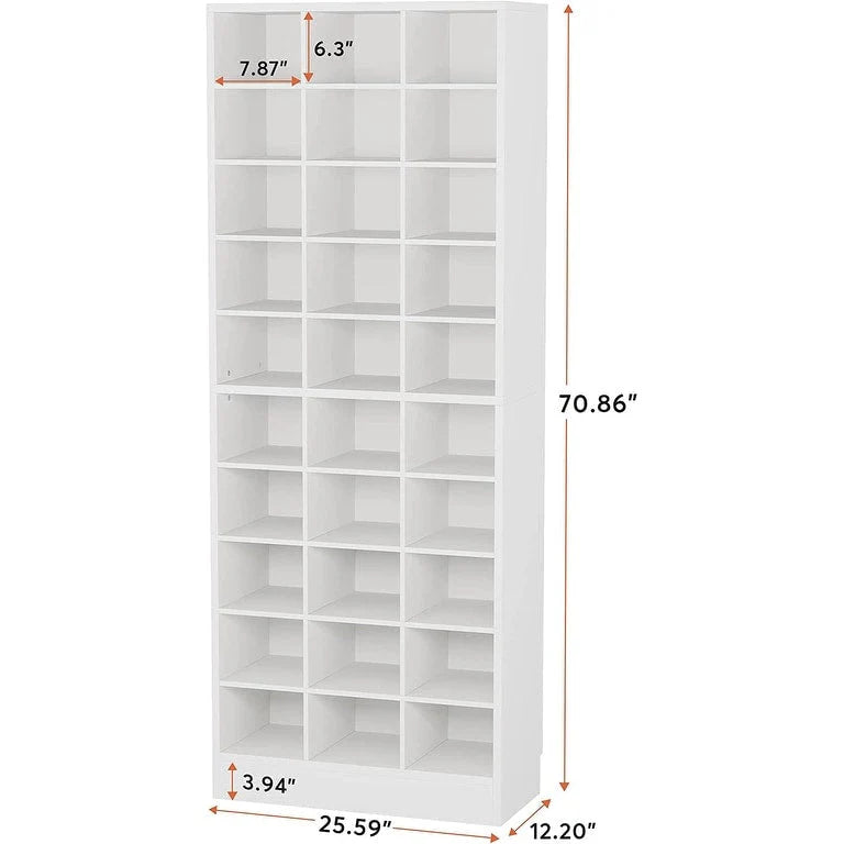 Meuble à chaussures haut 30 paires, étagère de rangement à chaussures en bois blanc 10 niveaux pour placard, entrée - 10 niveaux