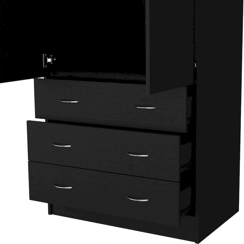 Armadio moderno a due ante con 3 cassetti e 1 bastone appendiabiti per camera da letto