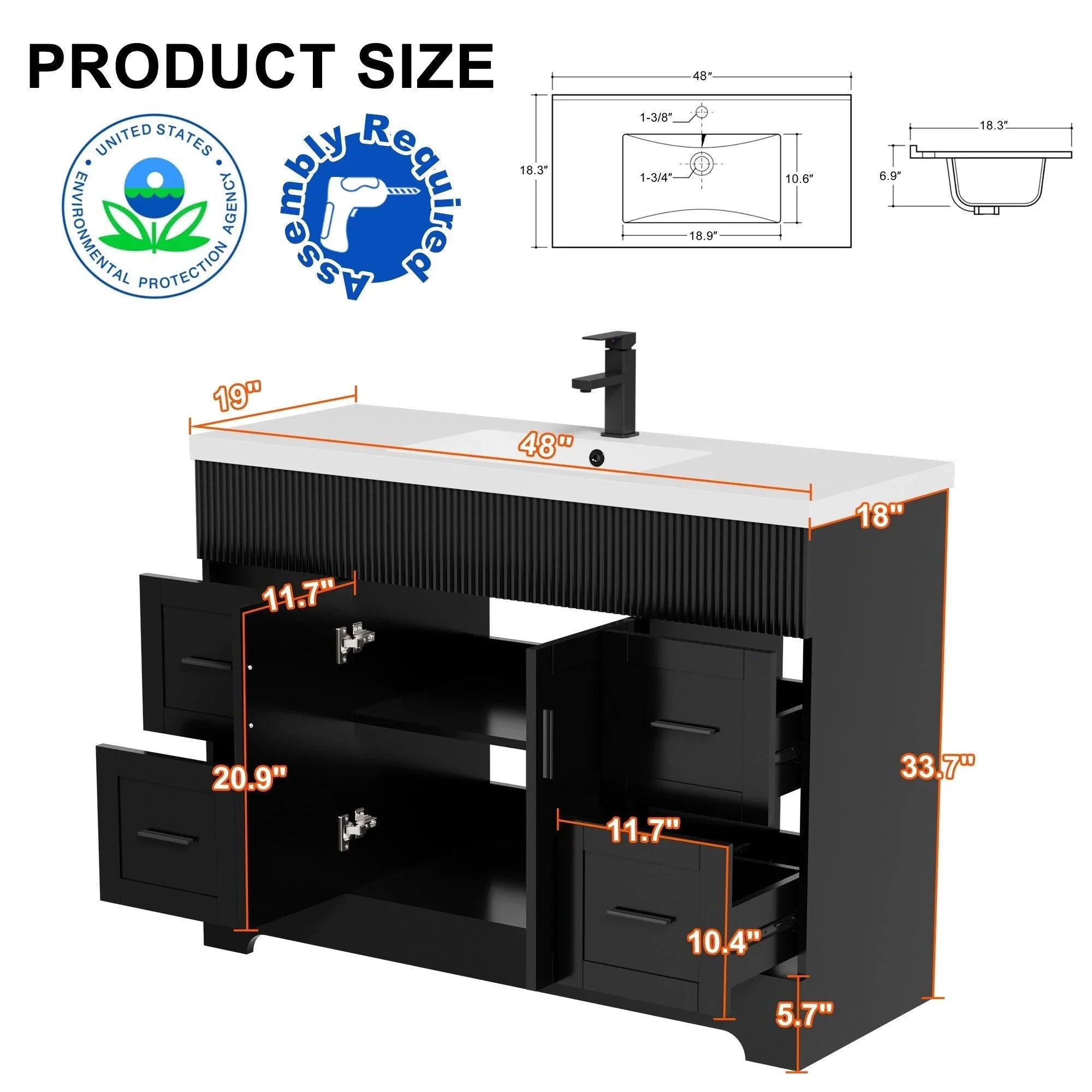Mobile bagno 30/36/48 Wavy Line con lavabo e rubinetto