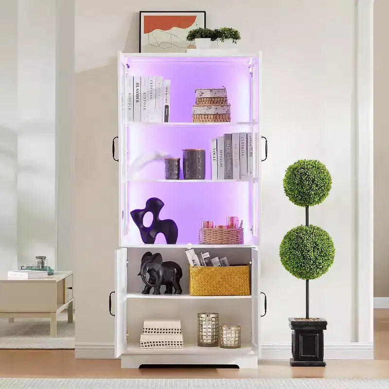 AMERLIFE Mobile Contenitore Alto 180 cm con Luci a LED, Grande Libreria con Ante in Vetro Acrilico