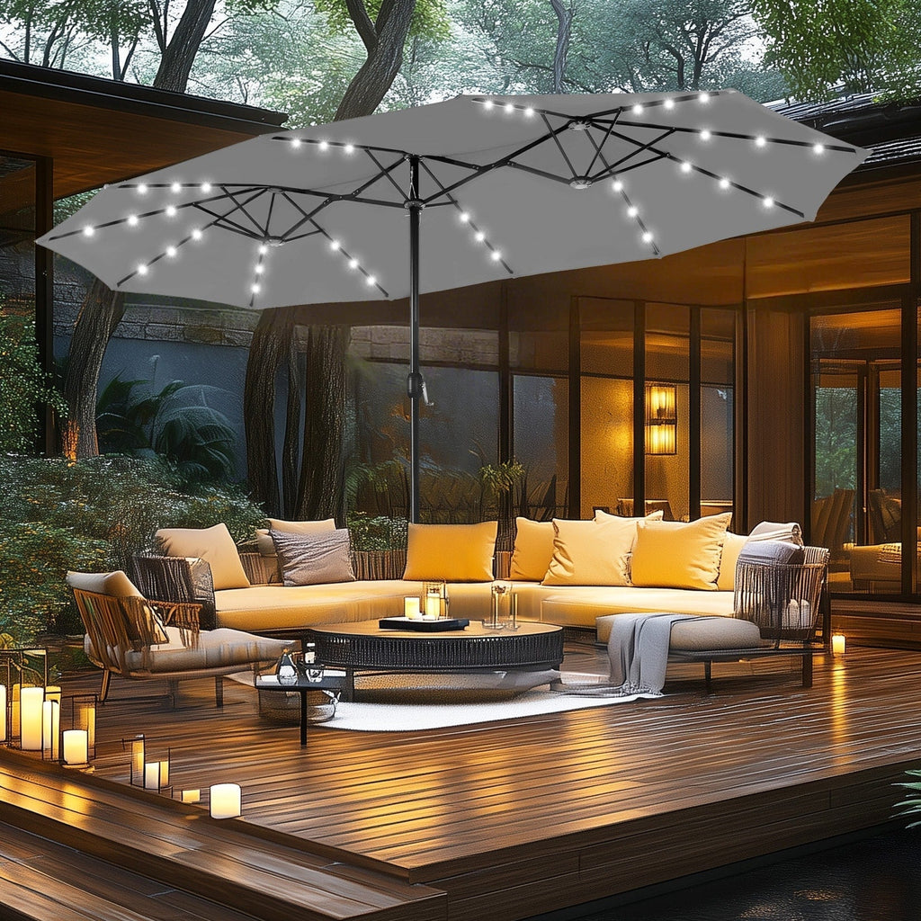 MAISON ARTS Ombrellone rettangolare da esterno a manovella con doppia falda da 4,5 metri, con luci a LED solari e base inclusa