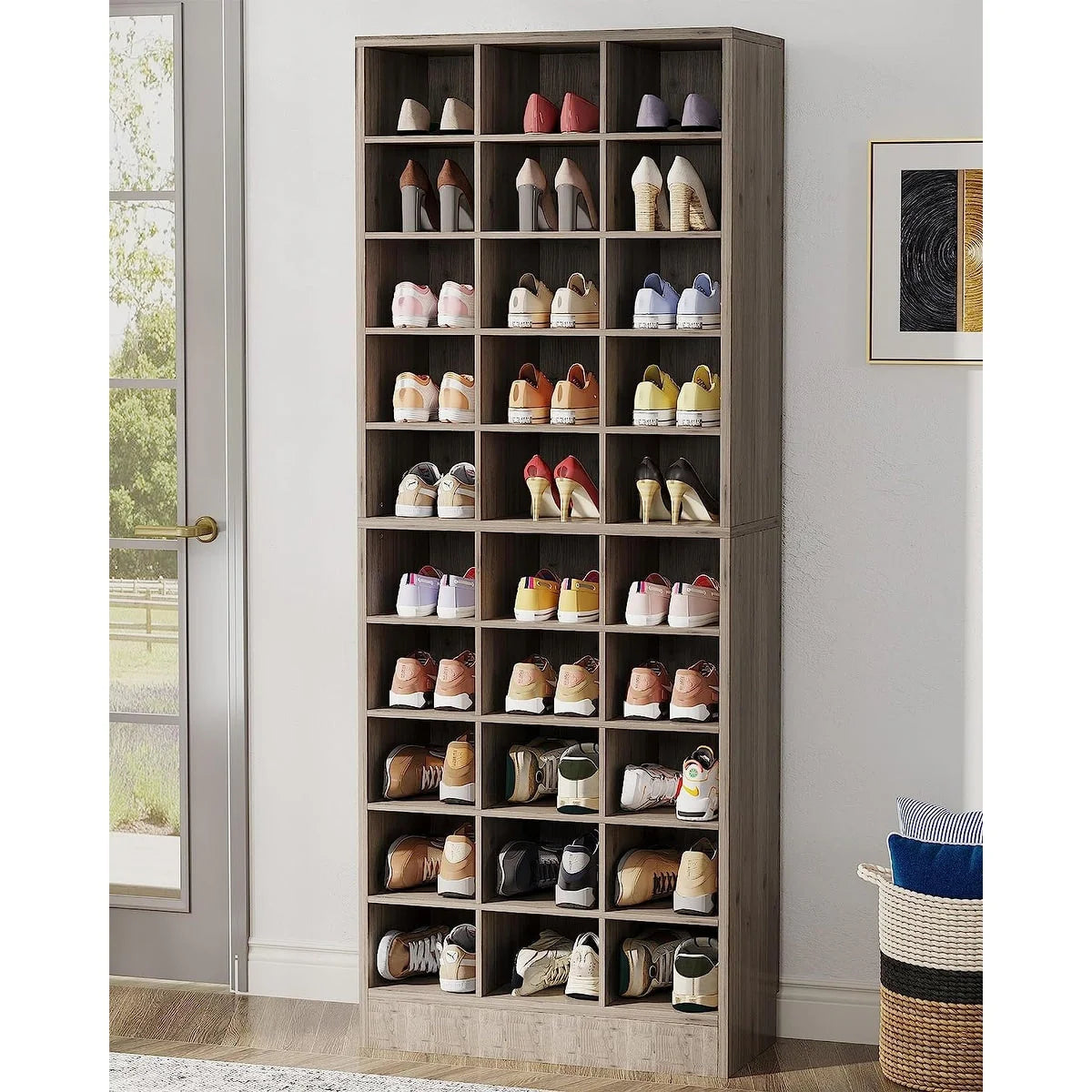 Meuble à chaussures haut 30 paires, étagère de rangement à chaussures en bois blanc 10 niveaux pour placard, entrée - 10 niveaux
