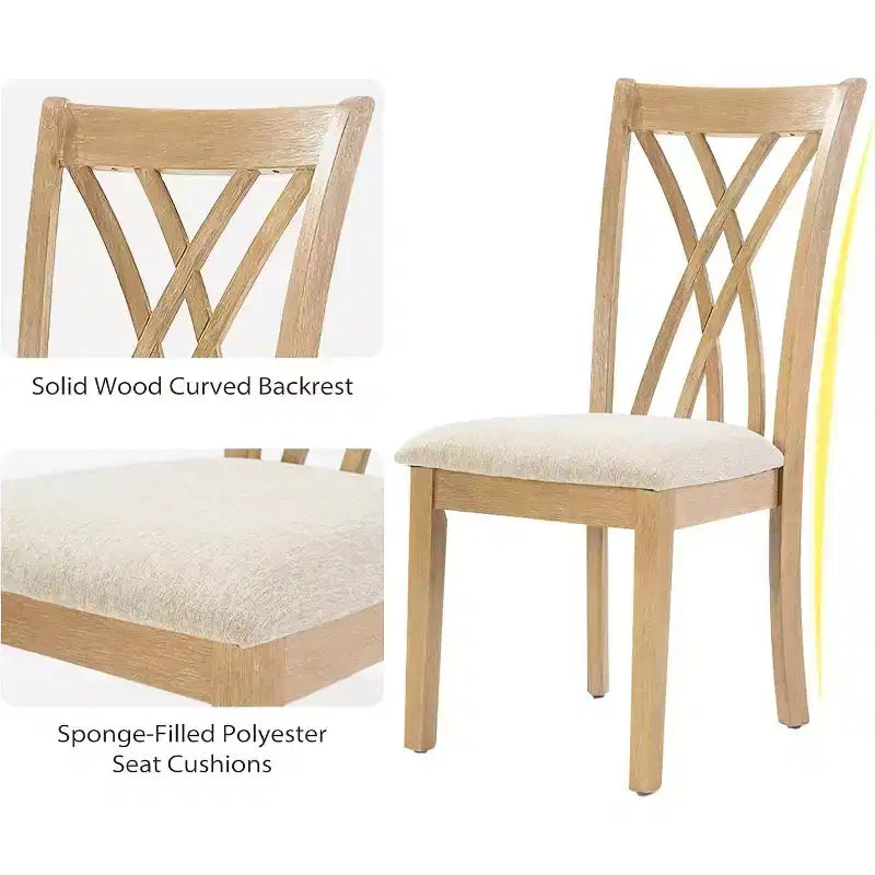 Zevemomo Set da Pranzo da 7 Pezzi in Legno Massello con 6 Sedie Imbottite, Set Tavolo e Sedie Salvaspazio, per Sala da Pranzo, Cucina, Colore Legno Naturale