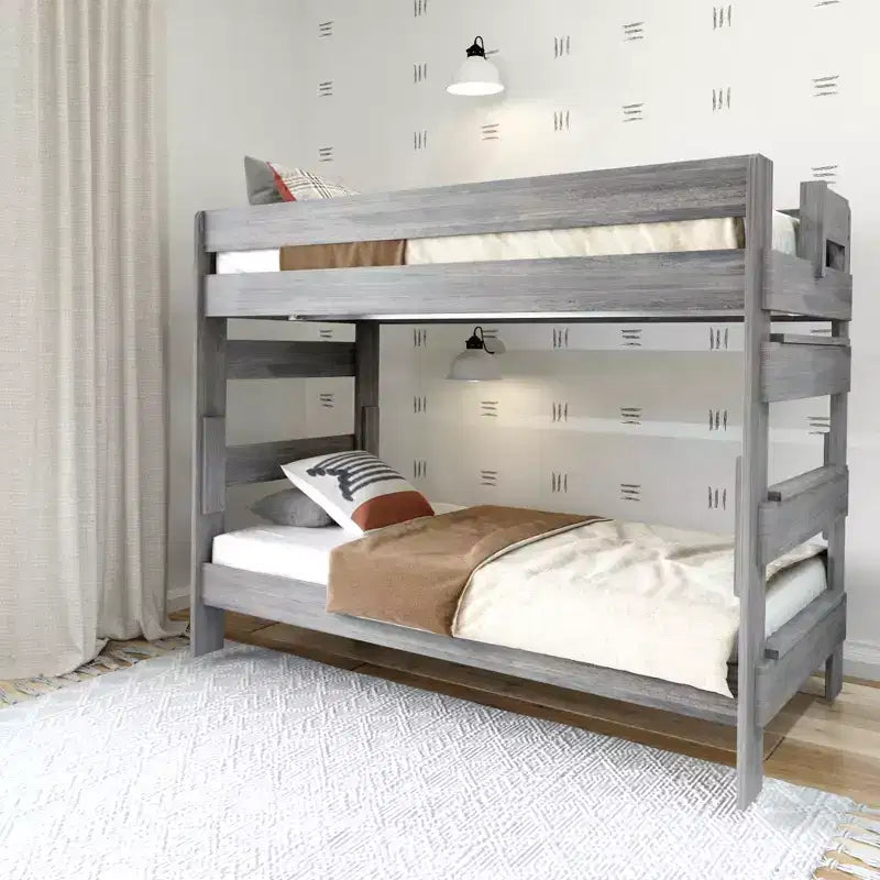 Letto a castello in legno massello Plank+Beam, stile rustico, singolo su singolo, per adulti