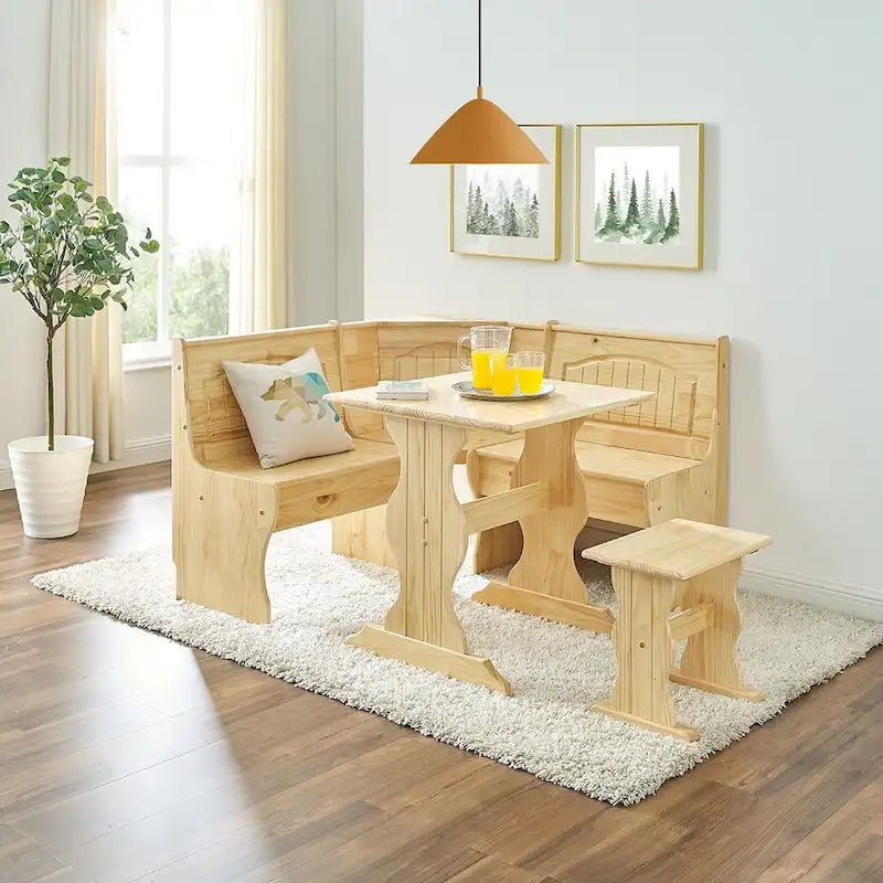 MUSEHOMEINC Set da Pranzo ad Angolo Nook in Stile Tradizionale a 3 Pezzi in Legno Massello con Panca Laterale, Set Tavolo Angolare con Contenitore Nascosto