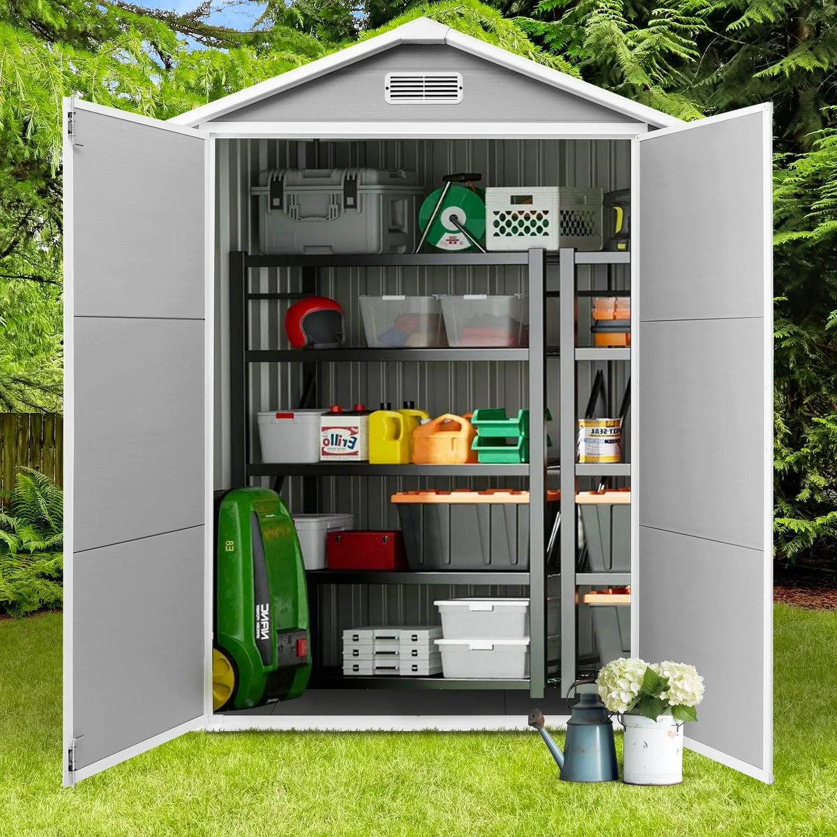 Casetta da giardino in resina per esterni, in plastica, per tutte le stagioni, con pavimento, 6 x 4 piedi/6 x 8 piedi/8 x 6 piedi/8 x 10 piedi, Spire Tool Shed