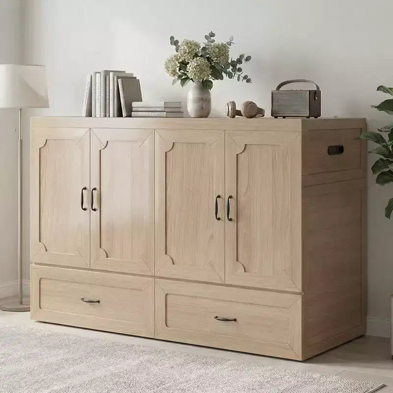 Mjkone Letto a Scomparsa Convertibile Matrimoniale Queen Size con Ricarica USB, Cassetti Contenitori, Materasso Escluso