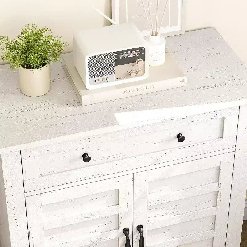 Mobile Contenitore Rustico da 80 cm, con Ante a Doghe, 3 Ripiani Regolabili, Armadietto a Doppia Anta, per Cucina, Sala da Pranzo e Ufficio Domestico