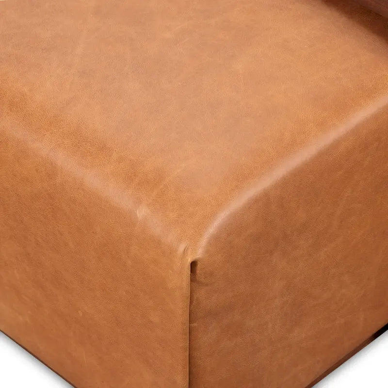 Pouf Jarmo Poly & Bark con Tavolino Regolabile in Noce - Vera Pelle Italiana Pieno Fiore