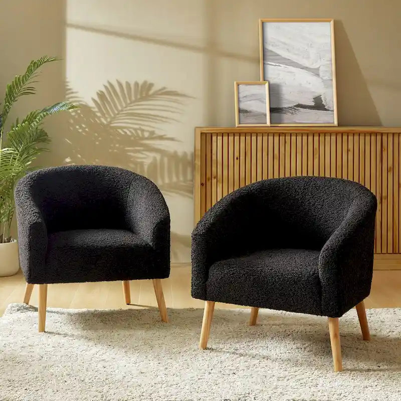 Poltrona Sheila Modern 30 W Boucle con gambe in legno massello, set da 2 di HULALA HOME