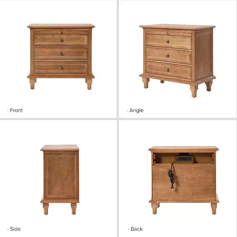 Giorgio 3 - Comodino con 3 cassetti e prese integrate, set da 2|HULALA HOME
