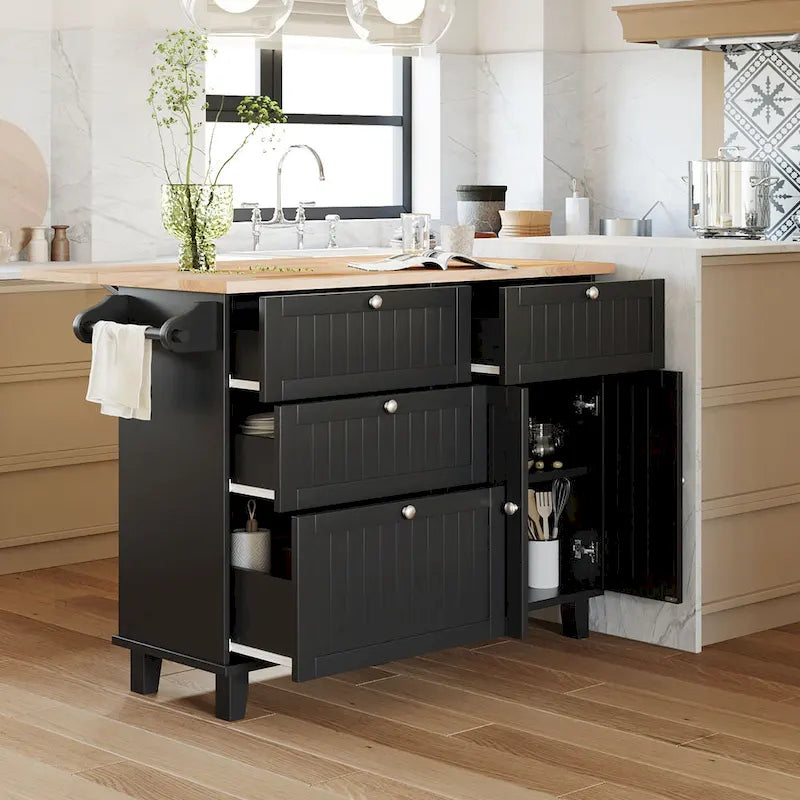 Set da isola per cucina TOPMAX con anta a ribalta e 2 posti a sedere, set tavolo da pranzo con ripiano regolabile, cassetti e portasciugamani