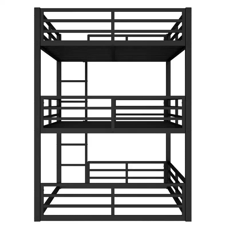 Letto a castello triplo completo, in metallo, con ringhiere di sicurezza, letto a castello robusto con design a riduzione di rumore, nero