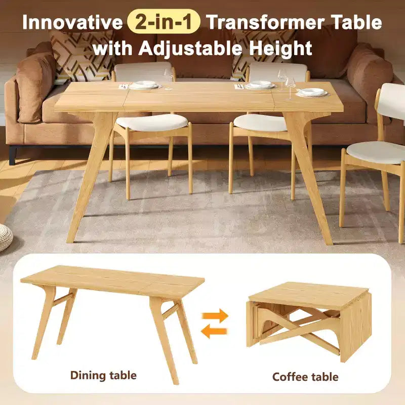 Tavolino da Caffè 2 in 1, Tavolo da Pranzo Estensibile, Tavolo Regolabile in Altezza per Casa e Ufficio, Salvaspazio - ModernLuxe