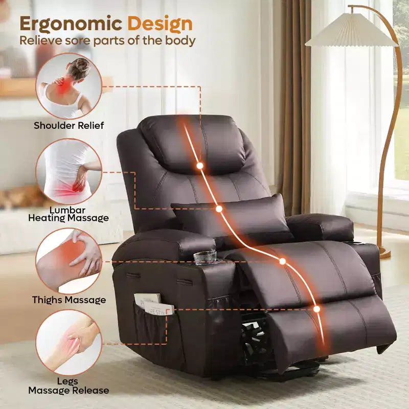 Bestier Poltrona Reclinabile Elettrica con Funzione Power Lift Assistita, Massaggio e Riscaldamento, in Ecopelle, con Tasche Laterali e Portabicchieri, 88 cm