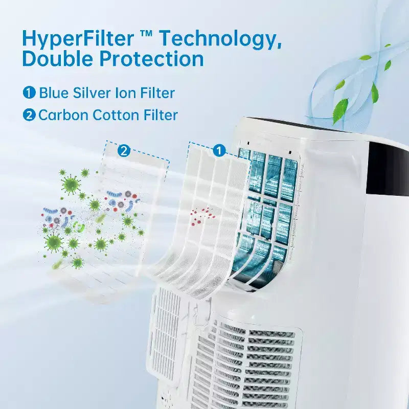 Condizionatore portatile da 10000 BTU, climatizzatore domestico con telecomando per ambienti fino a 42 mq, funzioni 3-in-1/timer 24 ore/ruote piroettanti