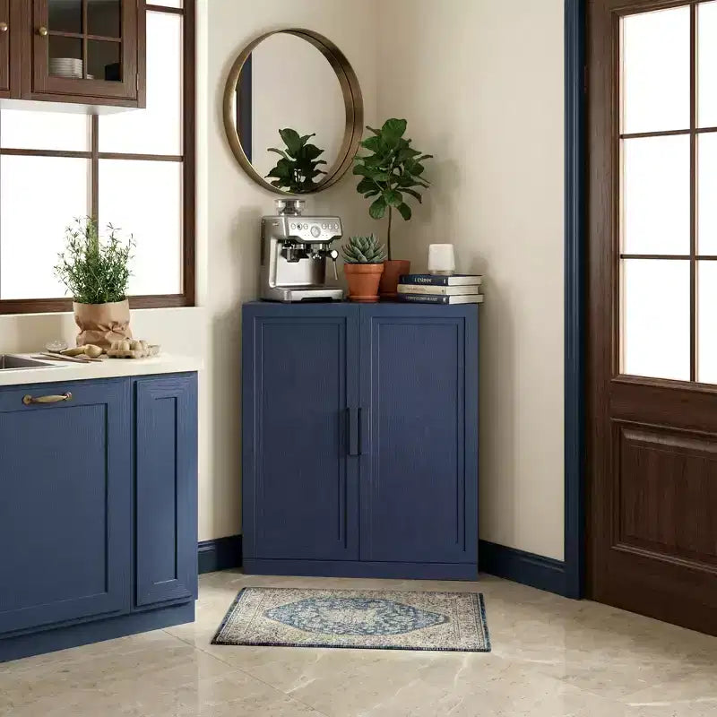 Mobile ad Angolo Dovelina con Ripiani Regolabili Credenza Buffet Vetrinetta Vino Mobile da Cucina e Sala da Pranzo con Ante in Legno - 31H x 31W, 36H x 31W
