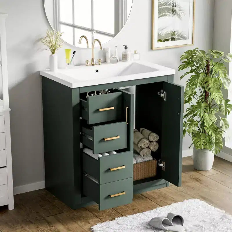 Mobile bagno 30 pollici con lavabo singolo, armadietto e 3 cassetti – Nero / Blu / Verde / Indaco / Bianco