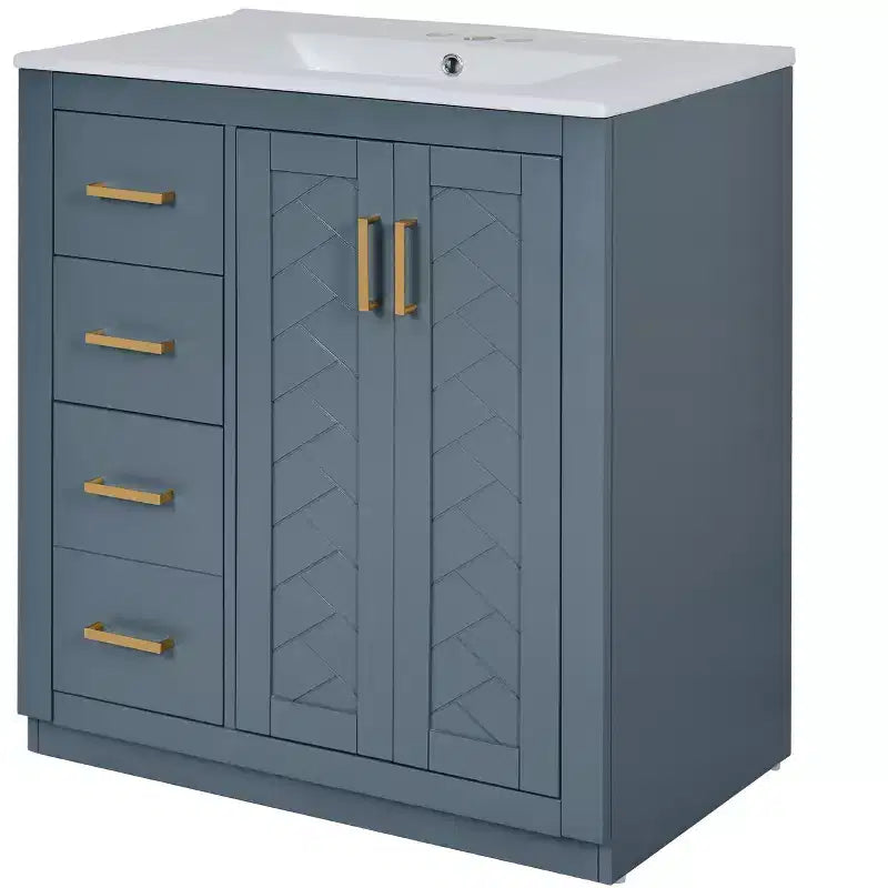 Mobile bagno 30 pollici con lavabo singolo, armadietto e 3 cassetti – Nero / Blu / Verde / Indaco / Bianco