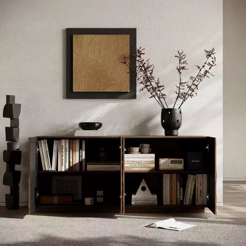 59 Modern Spiral Madia Buffet, Mobile Contenitore a Basso Profilo da Ingresso con Ante a Ondulazione 3D
