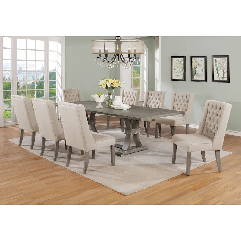 Set da pranzo allungabile Best Quality Furniture da 9 pezzi, in stile rustico grigio