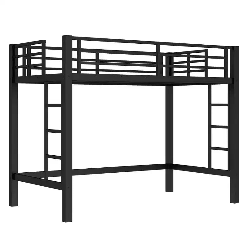 Letto a soppalco in metallo salvaspazio con doppia scaletta e ringhiere, nero - ModernLuxe