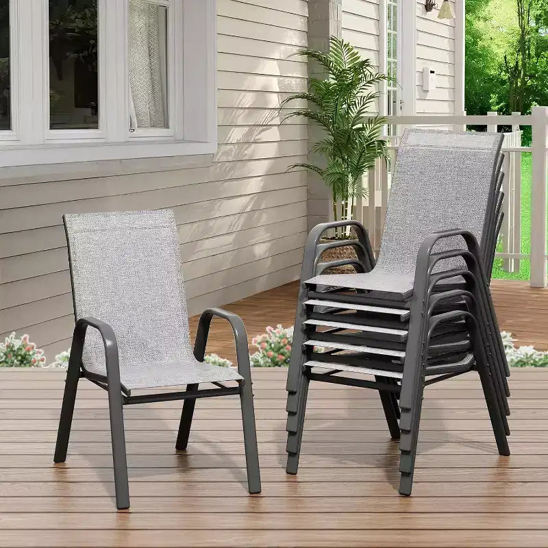 Chaises de patio, Lot de 4/6 chaises de salle à manger empilables d'extérieur en textilène léger résistant aux intempéries avec accoudoirs pour jardin, terrasse de piscine