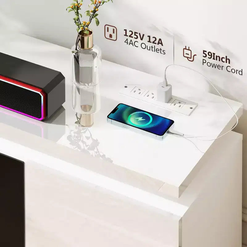 Mobile TV Skyzoo con camino elettrico per TV fino a 80" con luci a LED e 4 prese CA, console TV per soggiorno