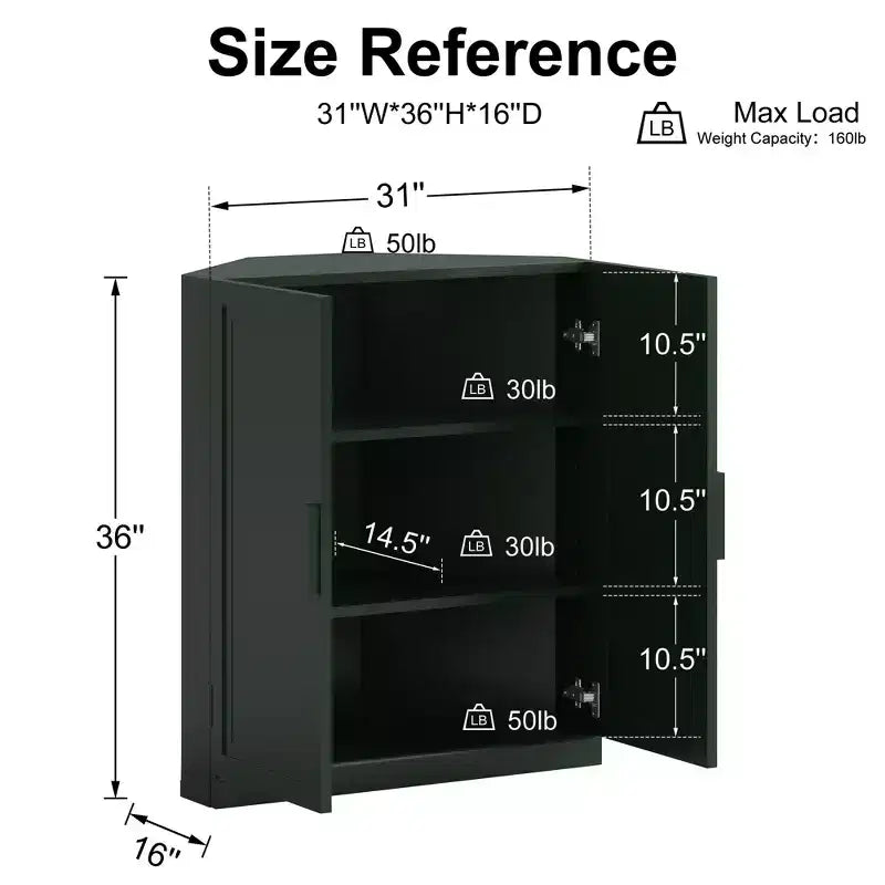 Mobile ad Angolo Dovelina con Ripiani Regolabili Credenza Buffet Vetrinetta Vino Mobile da Cucina e Sala da Pranzo con Ante in Legno - 31H x 31W, 36H x 31W